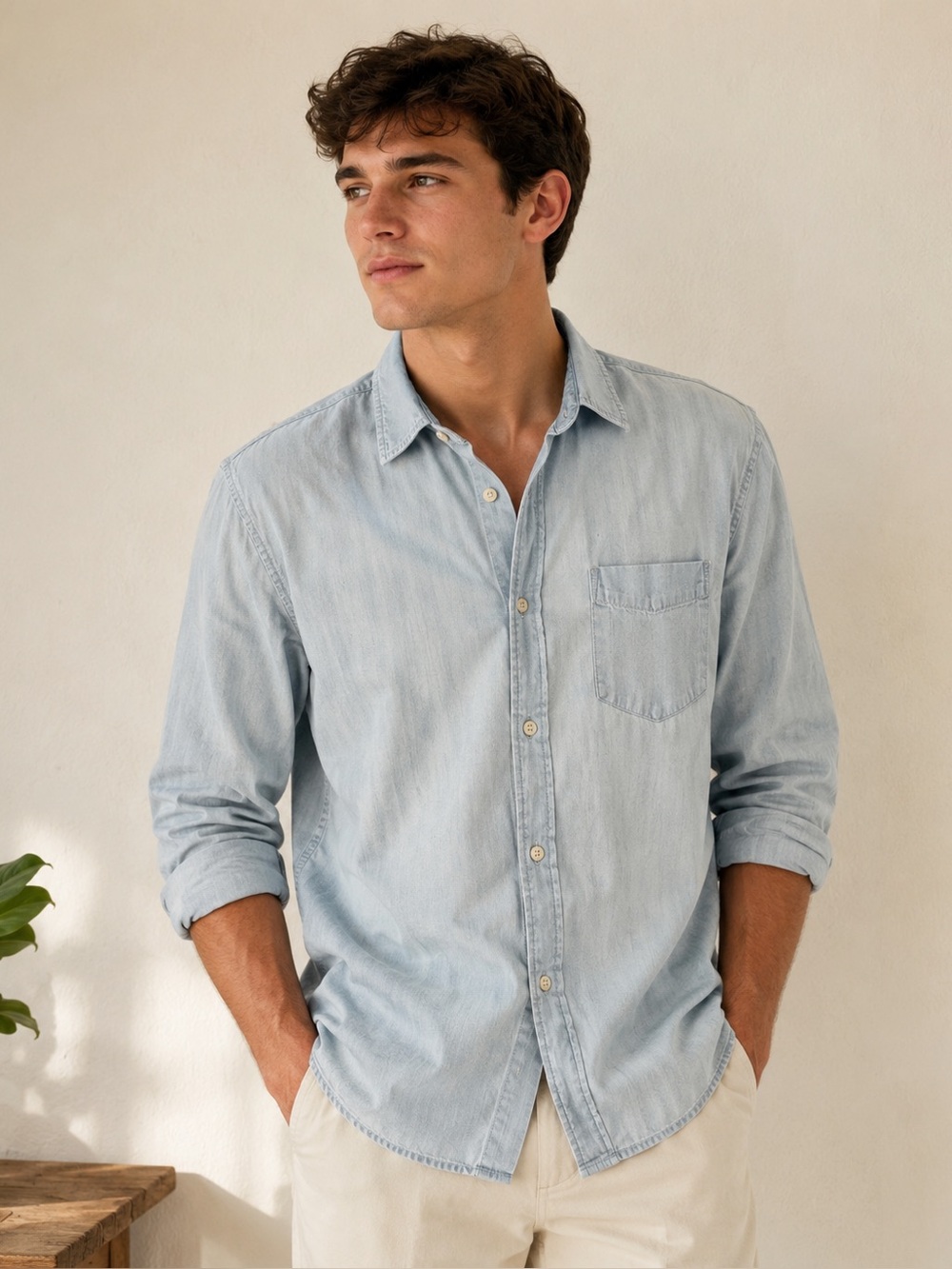 Cape Juby Light Blue Casual Button-Down Chambray Shirt | Sz Medium